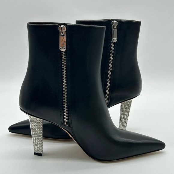 MICHAEL Michael Kors Black Leather Ankle Boots with Silver Heel Size 8M NWB - Picture 9 of 12